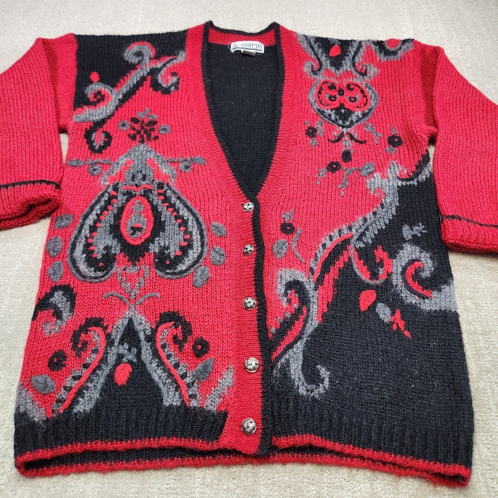 Vintage Cardigan Sweater Women Large Mohair Blend Chunky Knit Holiday Grandpa